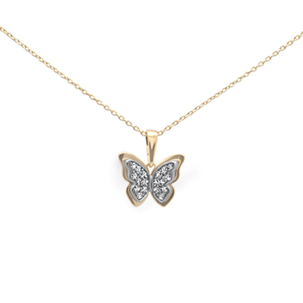 Muse Jewelry .13ct G SI 14K Two Tone Gold Diamond Butterfly Pendant Necklace