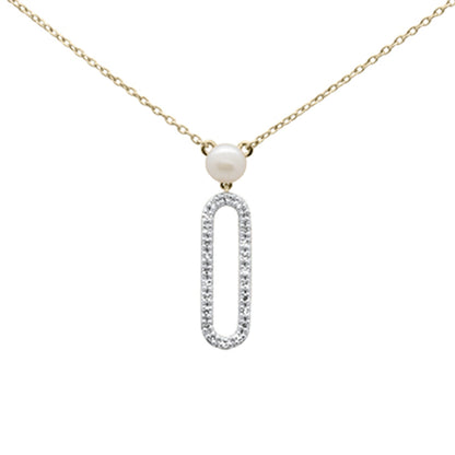 Muse Jewelry .10ct G SI 14K Yellow Gold Diamond Pearl & Diamond Paperclip Pendant Necklace