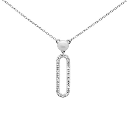 Muse Jewelry .10ct G SI 14K White Gold Diamond Pearl & Diamond Paperclip Pendant Necklace