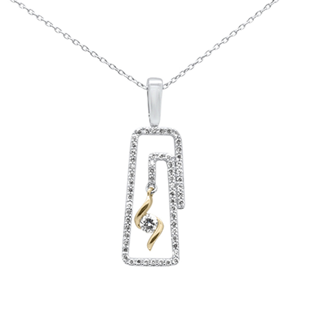 Muse Jewelry .33ct G SI 14K Two Tone Gold Diamond Rectangle Swirl Dancing Diamond Pendant Neklace