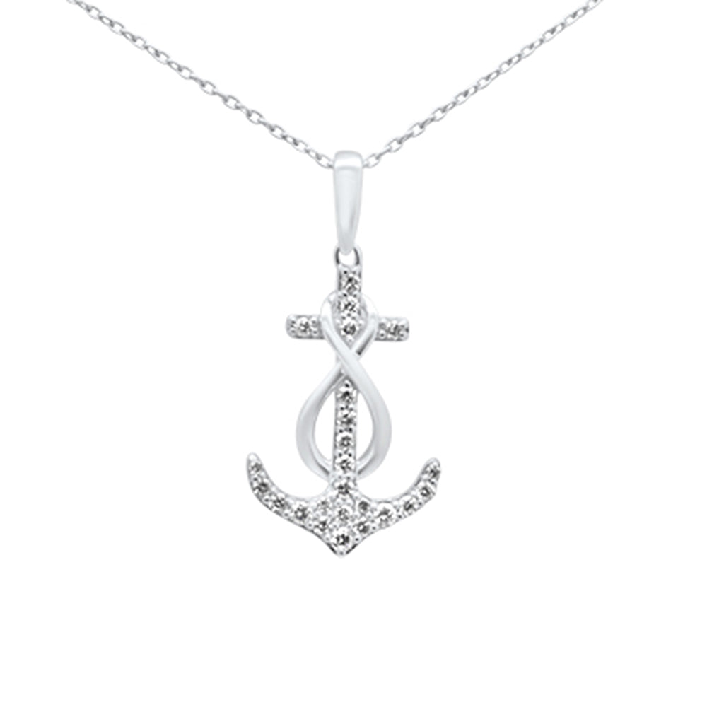 Muse Jewelry .20ct G SI 14K White Gold Diamond Anchor Infinity Pendant Necklace