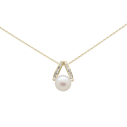 Muse Jewelry .08ct G SI 14K Yellow Gold Diamond Pearl Pendant Necklace