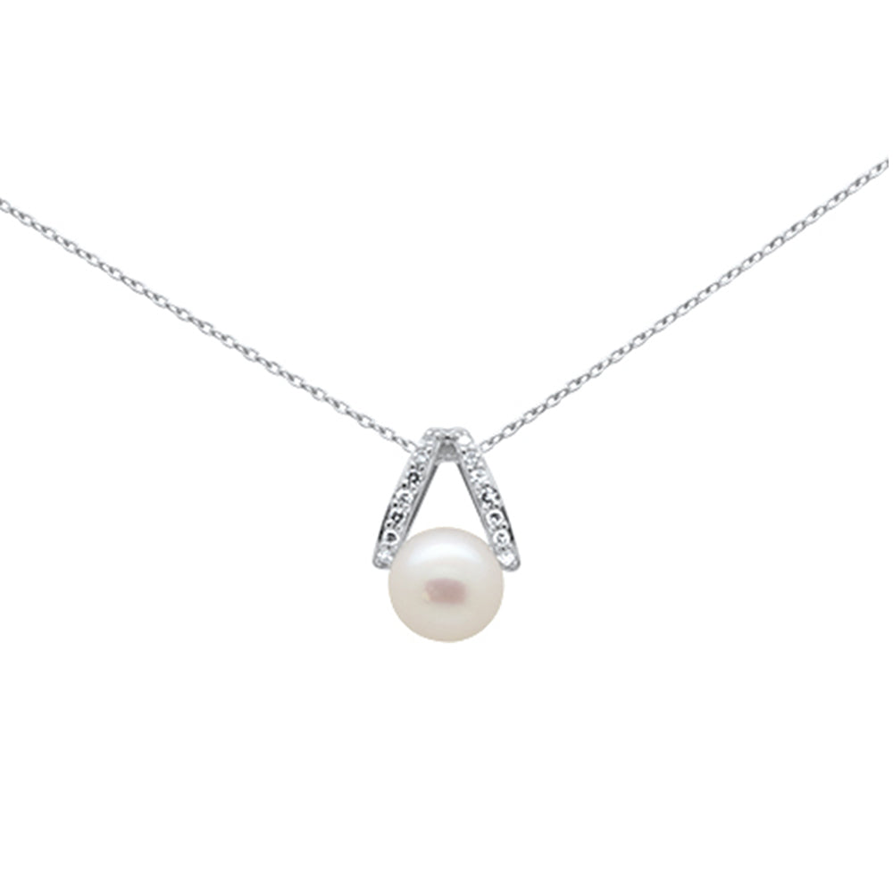 Muse Jewelry .08ct G SI 14K White Gold Diamond Pearl Pendant Necklace