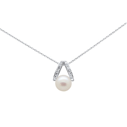 Muse Jewelry .08ct G SI 14K White Gold Diamond Pearl Pendant Necklace