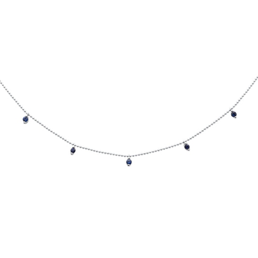 Muse Jewelry .31ct G SI 14K White Gold Blue Sapphire Bead Style Chain Pendant Necklace