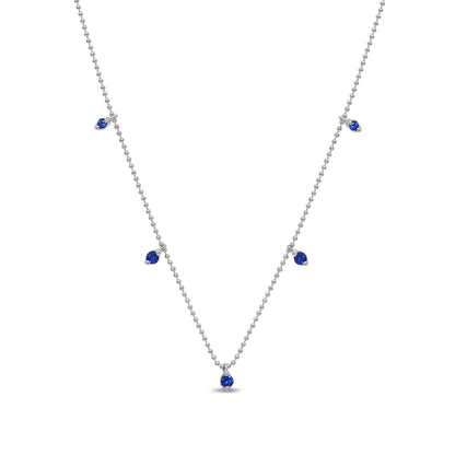 Muse Jewelry .31ct G SI 14K White Gold Blue Sapphire Bead Style Chain Pendant Necklace