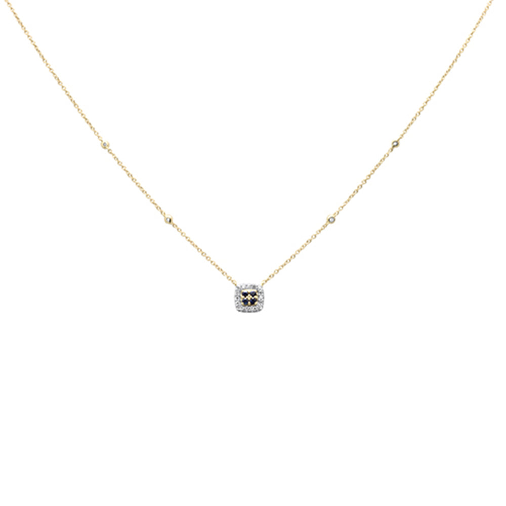 Muse Jewelry .19ct G SI 14K Yellow Gold Diamond & Blue Sapphire Gemstone Pendant Necklace 18" Long