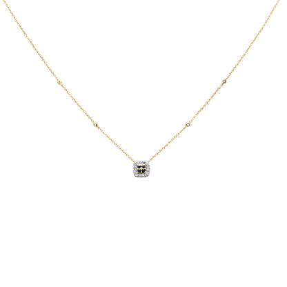 Muse Jewelry .19ct G SI 14K Yellow Gold Diamond & Blue Sapphire Gemstone Pendant Necklace 18" Long