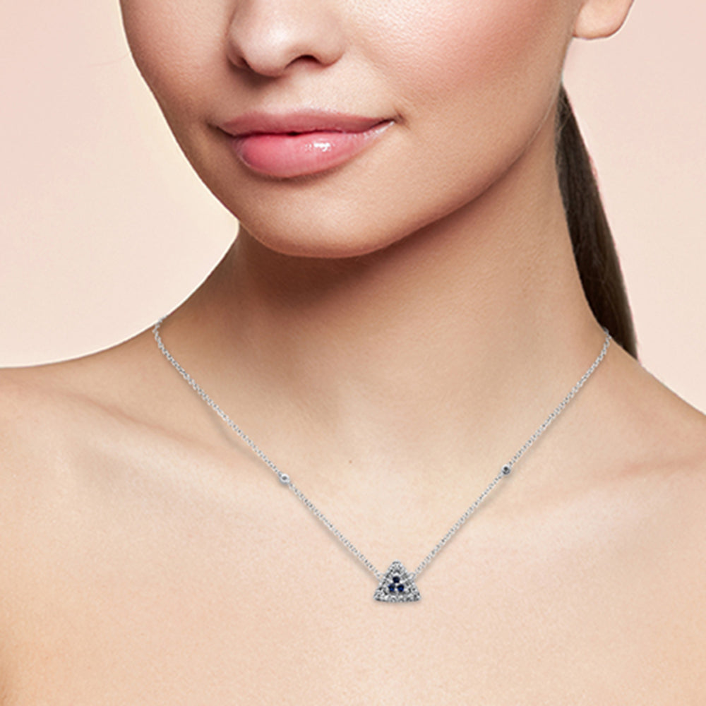 Muse Jewelry .15ct G SI 14K White Gold Diamond & Blue Sapphire Pendant Necklace