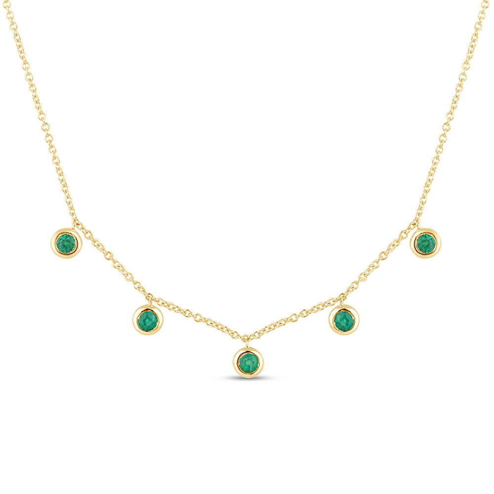 Muse Jewelry .24ct G SI 14K Yellow Gold Emerald Gemstone By the Yard Style Pendant Necklace