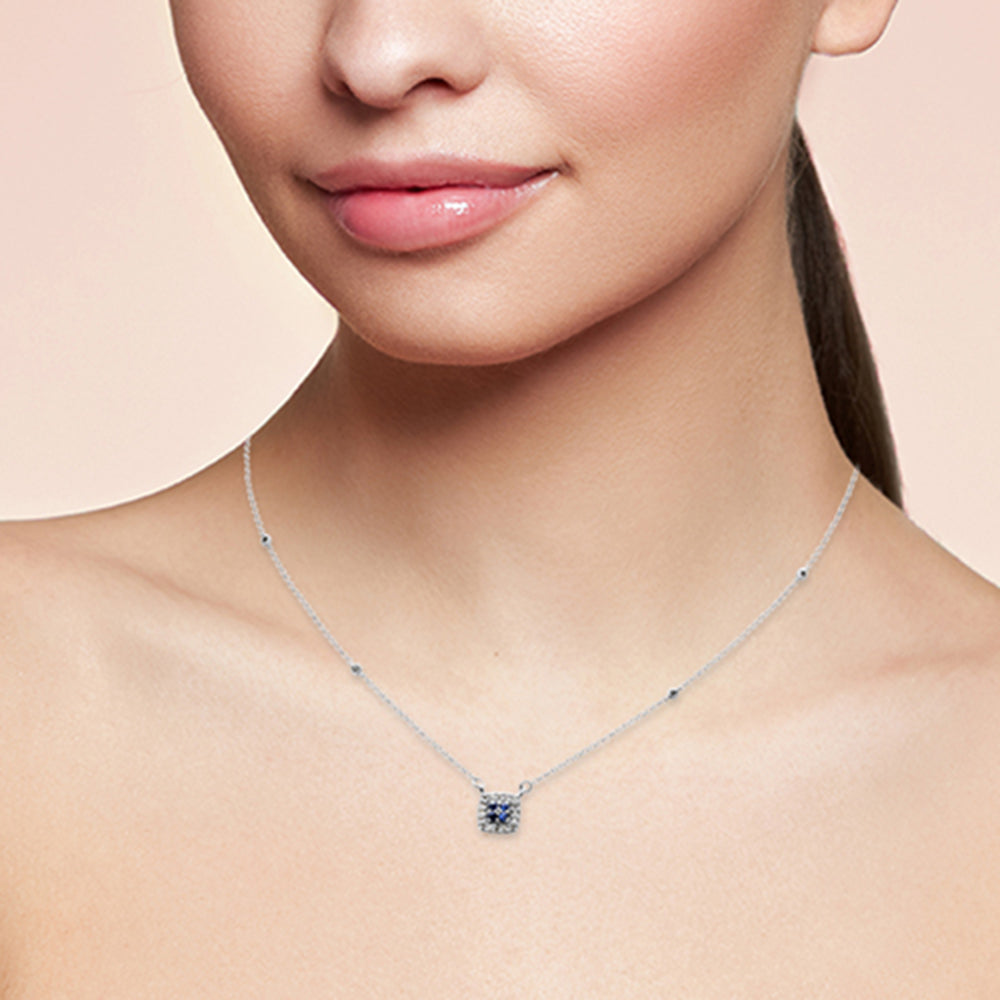 Muse Jewelry .18ct G SI 14K White Gold Diamond & Blue Sapphire Pendant Necklace