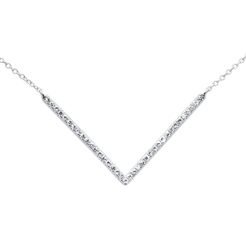 Muse Jewelry .23ct G SI 14K White Gold Diamond WIDE V shaped Style Pendant Necklace 18"