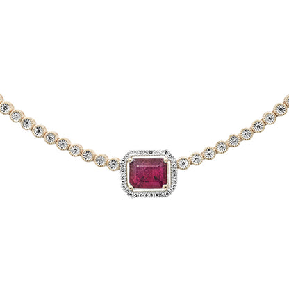 Muse Jewelry 4.84ct G SI 14K Yellow Gold Diamond & Ruby Gemstone Tennis Necklace