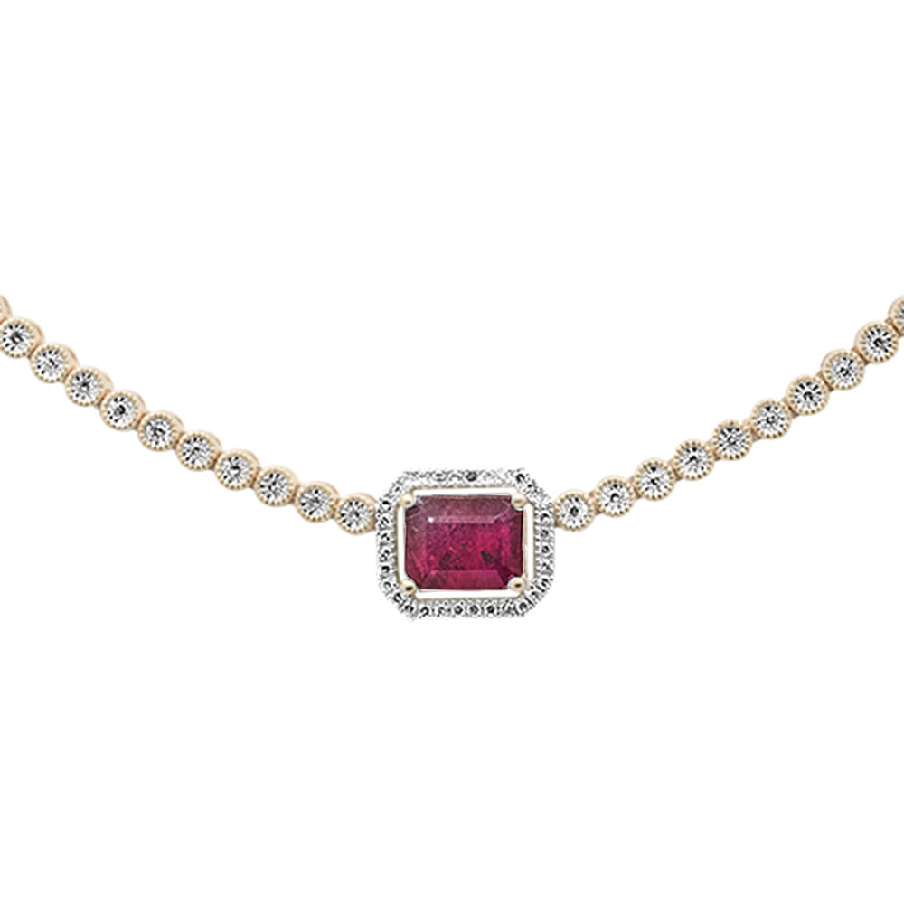 Muse Jewelry 4.61ct G SI 14K Yellow Gold Diamond & Ruby Gemstone Tennis Necklace 16+2"EXT Long