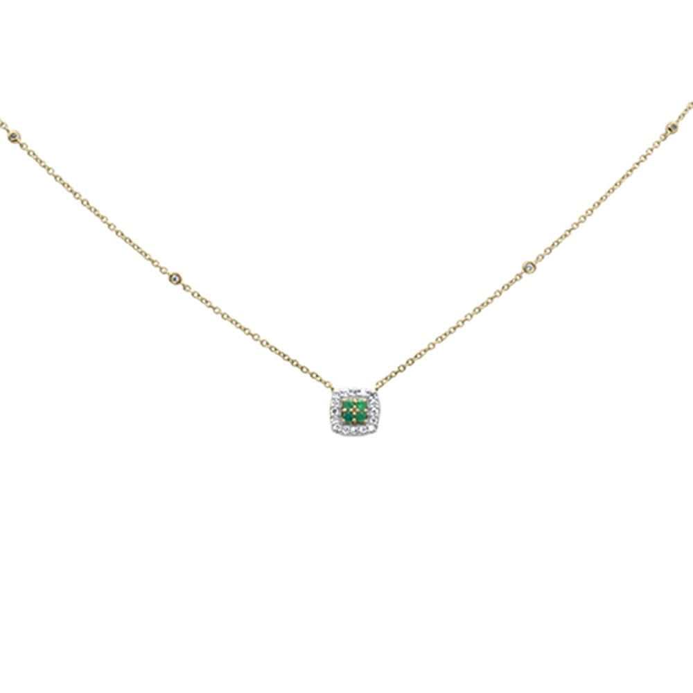 Muse Jewelry .15ct G SI 14K Yellow Gold Diamond & Emerald Gemstone Pendant Necklace 18"