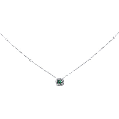 Muse Jewelry .14ct G SI 14K White Gold Diamond & Emerald Gemstone Pendant Necklace 18" Long