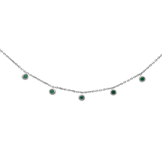 Muse Jewelry .13cts G SI 14K White Gold Emerald Gemstone By the Yard Pendant Necklace 18" Chain