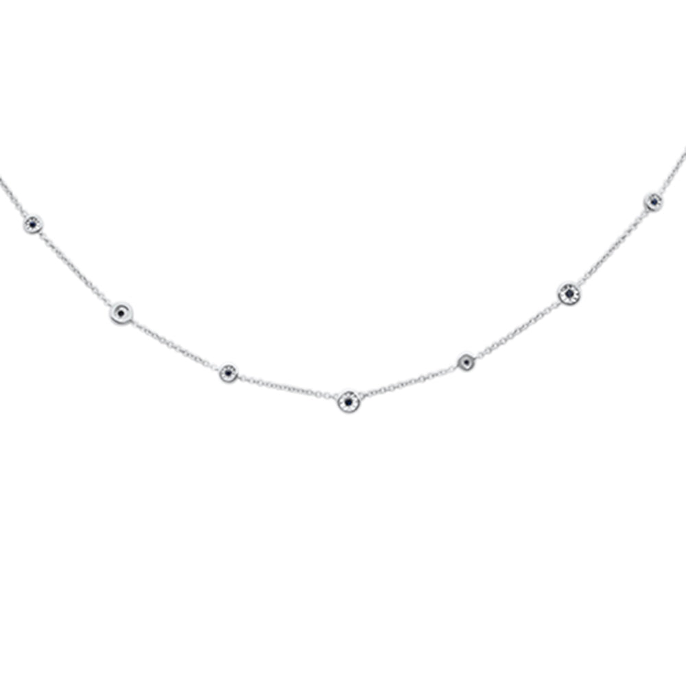 Muse Jewelry .07cts G SI 14K White Gold Blue Sapphire Gemstone By the Yard Pendant Necklace 18" Chain
