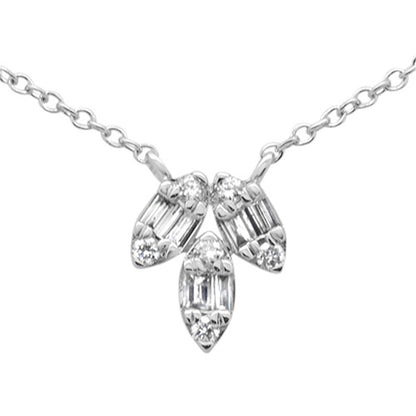 Muse Jewelry .21ct G SI 14K White Gold Round & Baguette Diamond Pendant Necklace 16-18"