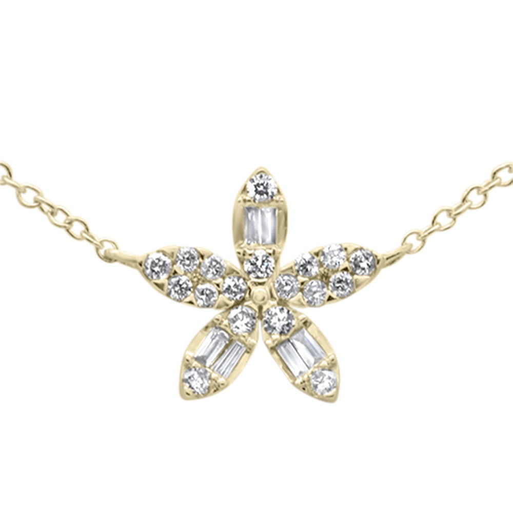 Muse Jewelry .23ct G SI 14K Yellow Gold Round & Baguette Diamond Flower Pendant Necklace 16-18"