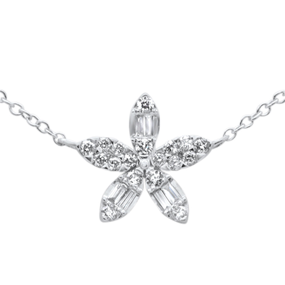 Muse Jewelry .23ct G SI 14K White Gold Round & Baguette Diamond Flower Pendant Necklace 16-18"