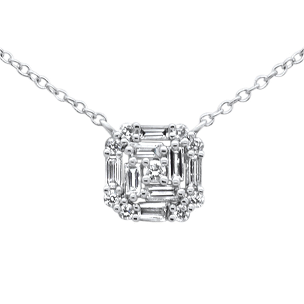 Muse Jewelry .25ct G SI 14K White Gold Round & Baguette Square Shaped Diamond Pendant Necklace 16"-18"