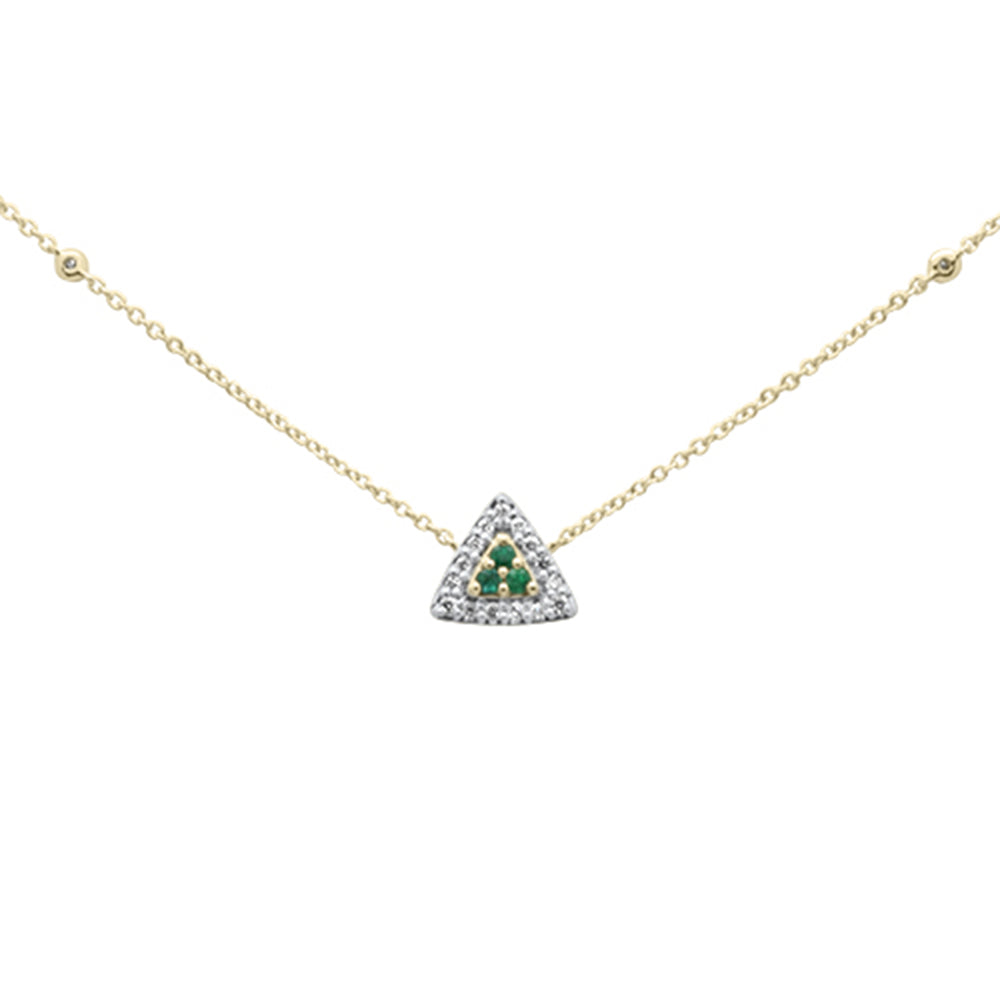 Muse Jewelry .12ct G SI 14K Yellow Gold Diamond & Emerald Gemstone Pendant Necklace 18"