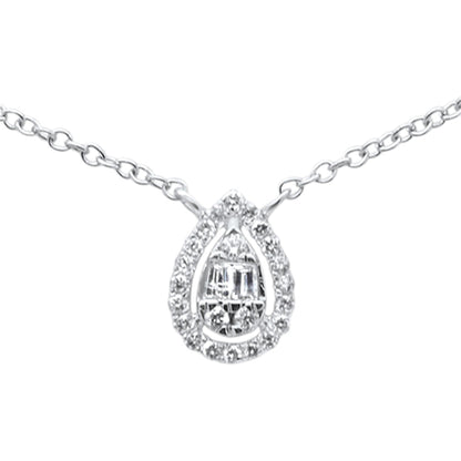 Muse Jewelry .15ct G SI 14K White Gold Pear Shaped Round & Baguette Diamond Pendant Necklace 16-18"