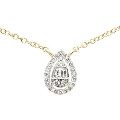 Muse Jewelry .13ct G SI 14K Yellow Gold Pear Shaped Round & Baguette Diamond Pendant Necklace 16-18"