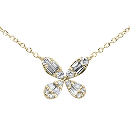 Muse Jewelry .30ct G SI 14K Yellow Gold Diamond Flower Round & Baguette Pendant Necklace 16-18"