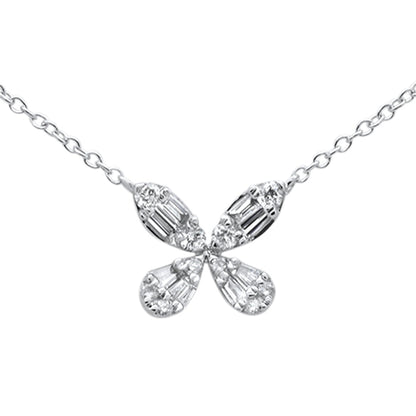 Muse Jewelry .28ct G SI 14K White Gold Diamond Flower Round & Baguette Pendant Necklace 16-18"