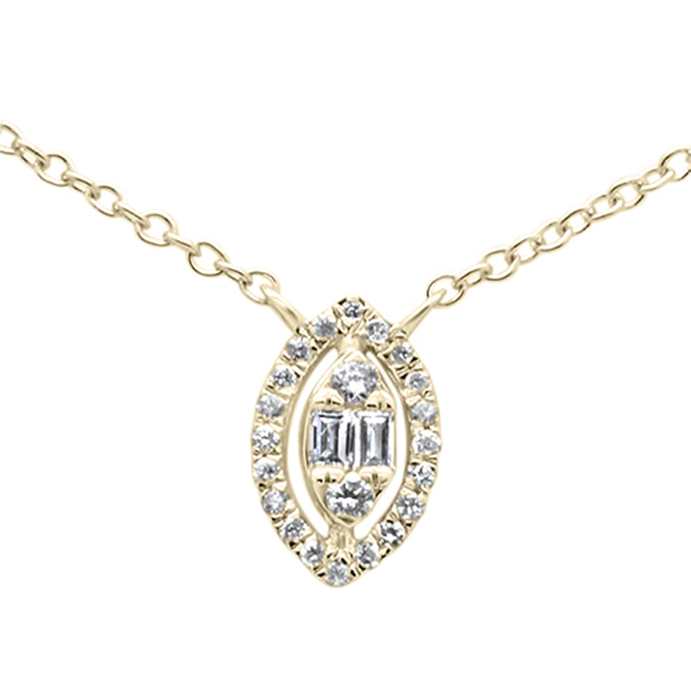 Muse Jewelry .12ct G SI 14K Yellow Gold Marquee Shaped Round & Baguette Diamond Pendant Necklace 18"