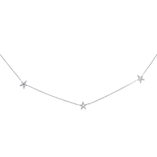 Muse Jewelry .20ct G SI 14K White Gold Diamond Star Shaped By the Yard Chain Pendant Necklace 16+2" Ext Chain