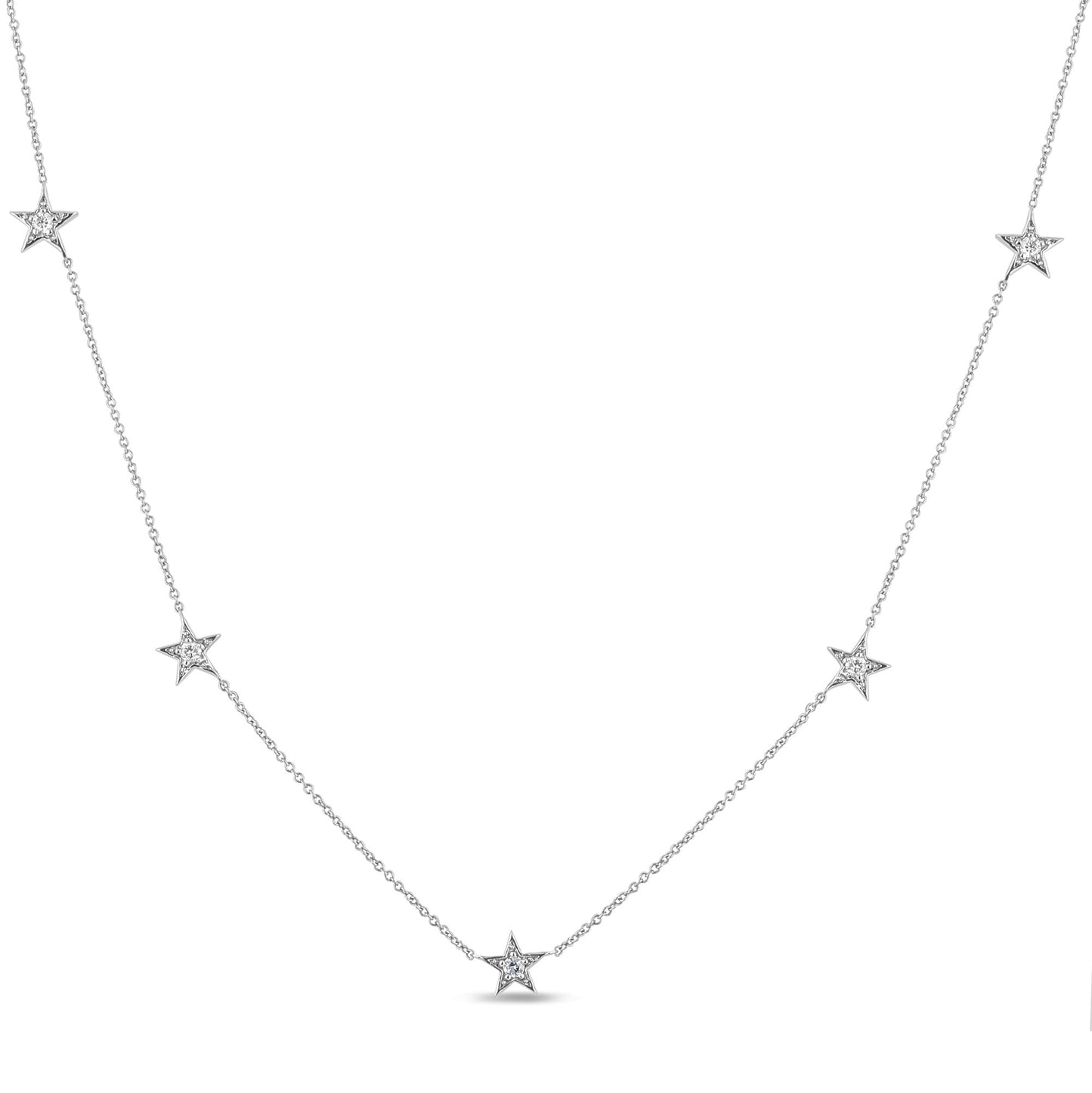 Muse Jewelry .20ct G SI 14K White Gold Diamond Star Shaped By the Yard Chain Pendant Necklace 16+2" Ext Chain