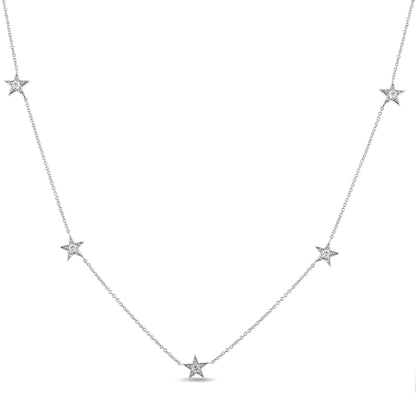 Muse Jewelry .20ct G SI 14K White Gold Diamond Star Shaped By the Yard Chain Pendant Necklace 16+2" Ext Chain