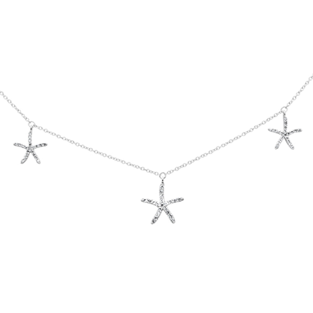 Muse Jewelry .29ct G SI 14K White Gold Diamond Starfish Dangling Pendant Necklace 16-18"