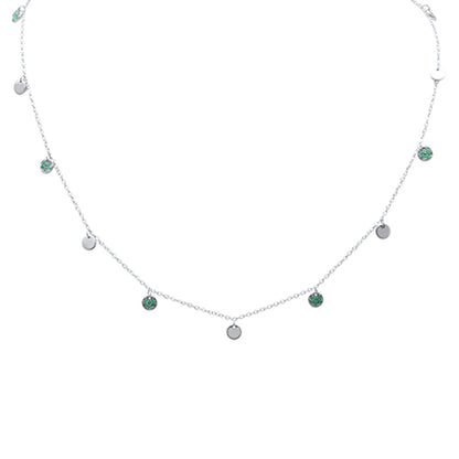 Muse Jewelry .22ct G SI 14K White Gold Emerald Gemstones Pendant Necklace 18" Long