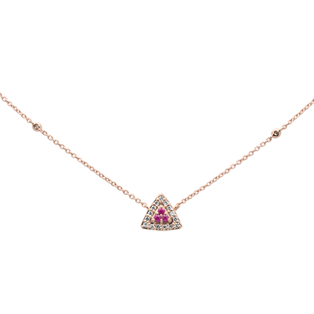 Muse Jewelry .19ct G SI 14K Rose Gold Triangle Shaped Diamond & Ruby Gemstone Pendant Necklace 18"