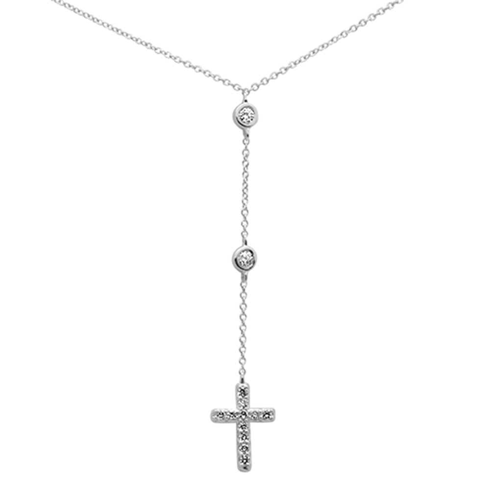 Muse Jewelry .20ct G SI 14K White Gold Diamond Cross Drop Pendant Lariat Necklace 16+2" Ext