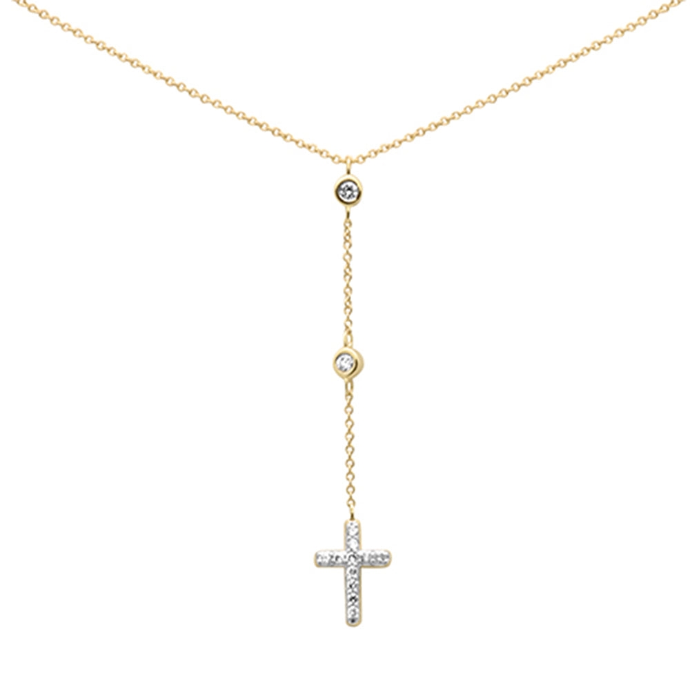 Muse Jewelry .21ct G SI 14k Yellow Gold Diamond Cross Drop Pendant Necklace 16+2" Ext Long Chain