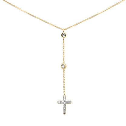 Muse Jewelry .21ct G SI 14k Yellow Gold Diamond Cross Drop Pendant Necklace 16+2" Ext Long Chain