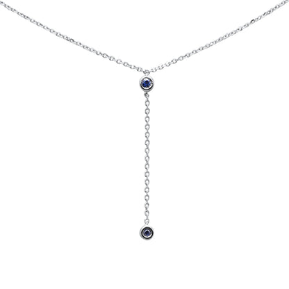 Muse Jewelry .07ct G SI 14K White Gold Blue Sapphire Gemstone Drop Lariat Necklace Pendant 16+2"Ext