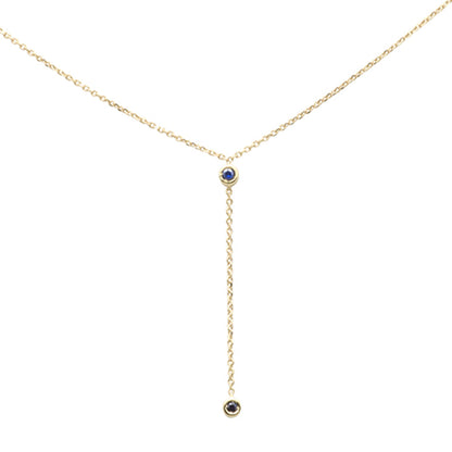 Muse Jewelry .07ct G SI 14K Yellow Gold Blue Sapphire Gemstone Bezel Dangling Pendant Necklace 16" + 2" Ext.