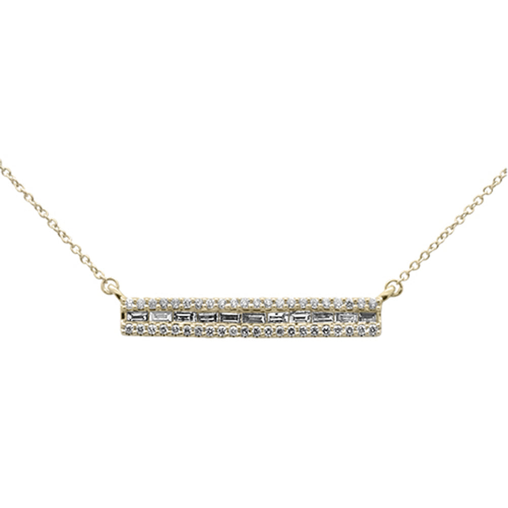 Muse Jewelry .39ct G SI 14K Yellow Gold Diamond Round & Baguette Bar Pendant Necklace 18" Long