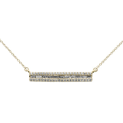 Muse Jewelry .39ct G SI 14K Yellow Gold Diamond Round & Baguette Bar Pendant Necklace 18" Long