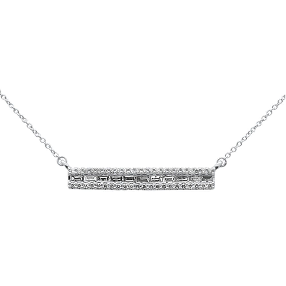 Muse Jewelry .40ct G SI 14K White Gold Diamond Round & Baguette Bar Pendant Necklace 18" Long