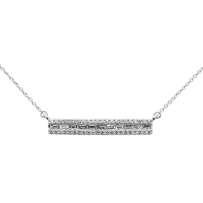 Muse Jewelry .40ct G SI 14K White Gold Diamond Round & Baguette Bar Pendant Necklace 18" Long