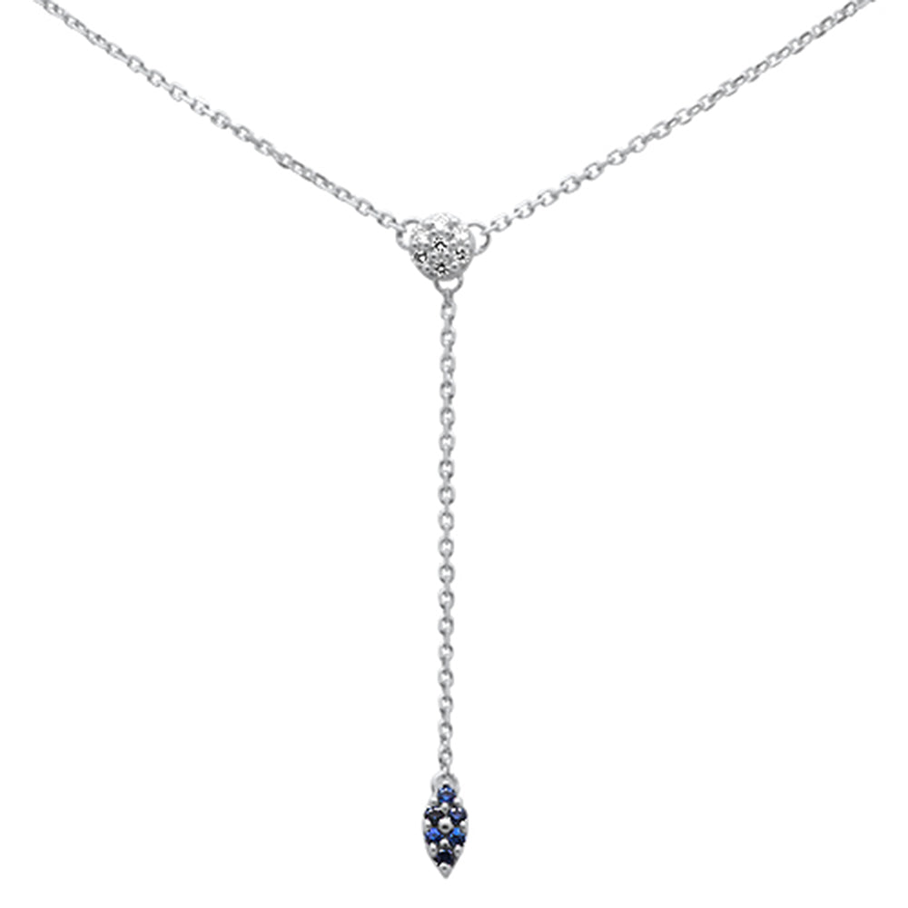 Muse Jewelry .13ct G SI 14K White Gold Diamond & Blue Sapphire Drop Lariat Pendant Necklace 18" Long