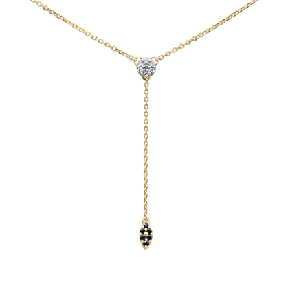 Muse Jewelry .13ct G SI 14K Yellow Gold Diamond & Blue Sapphire Gemstone Drop Pendant Necklace 18" Long