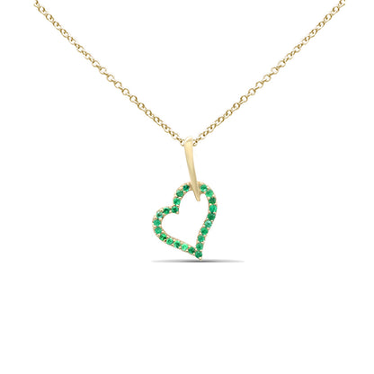 Muse Jewelry .09ct G SI 14K Yellow Gold Emerald Gemstone Heart Charm Pendant Necklace 18" Long